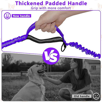 Hands Free Dog Leash with Zipper Pouch, Running Waist Leash for Dog Walking, Adjustable Waist Belt for Large Dogs, Reflective Bungee Design with Two Handle for Hiking, Training, Purple