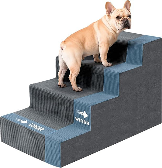 Dog Steps for Bed, 18" H Dog Stairs for Small Dogs, 4-Tier Pet Stairs with Washable Cover, Non-Slip Pet Steps for Dogs to Get On Bed