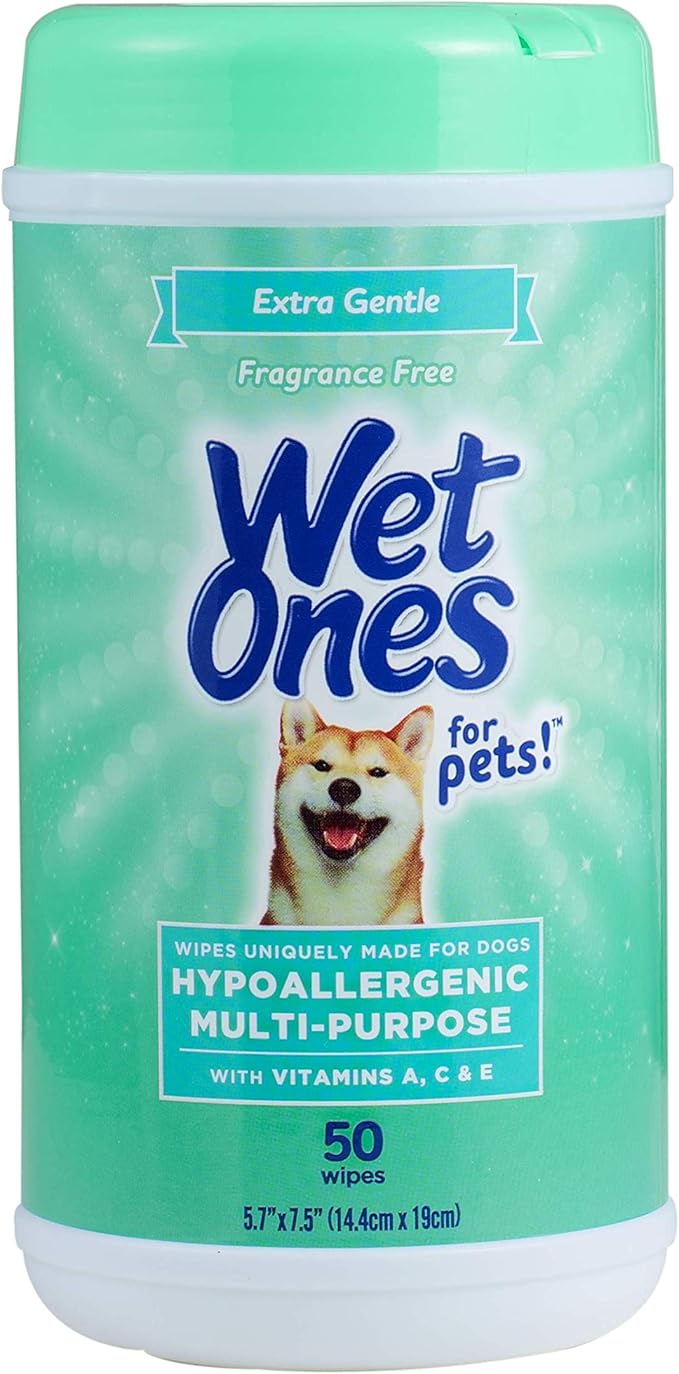 Wet Ones for Pets Hypoallergenic Multipurpose Dog Wipes with Vitamins A, C & E - No Fragrance Pet Wipes for Dogs in Canister, 50 Count