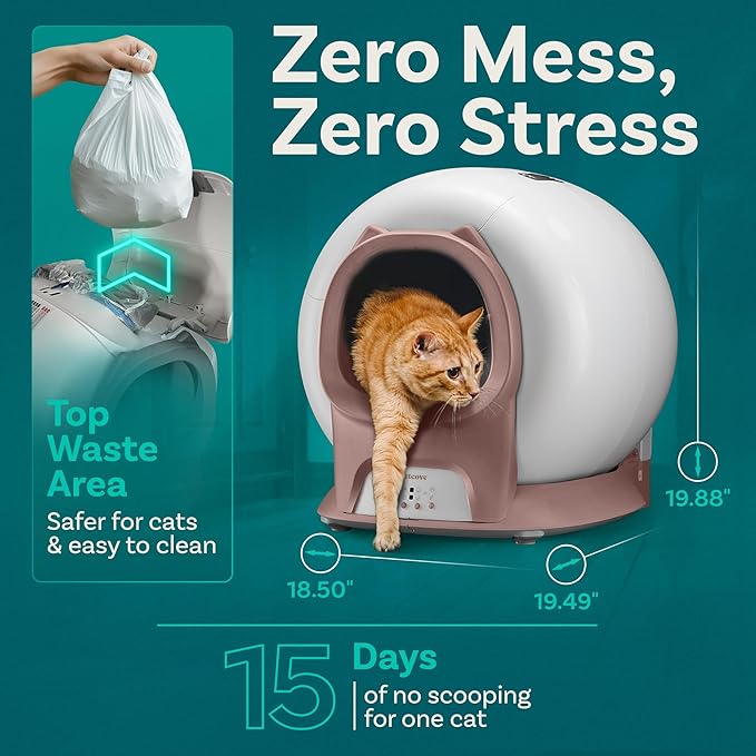 Petcove – Automatic Self Cleaning Litter Box – PurrTek Smart Automatic Litter Box for Multi-Cat Homes with Smart App Control (5GHz Wi-Fi), Triple Odor Control Quiet Operation & Advanced Safety Sensors