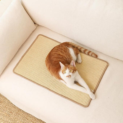 FUKUMARU 2 Packs Cat Scratching Mat, 23.6 x 15.7 Inch Natural Sisal Cat Scratch Pad Mats for Indoor Cats, Horizontal Cats Wall Scratcher Kitten Floor Rug with Sticky Tape, Furniture Protector