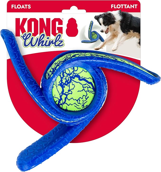 KONG Whirlz Dog Fetch Toy – Durable Squeak-Free Rope & Throw Combo, Unpredictable Bounce, Floats in Water, All-Season Outdoor Play (Rope/Throw Bundle)