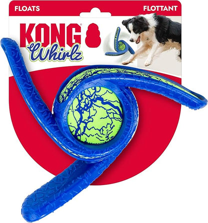 KONG Whirlz Dog Fetch Toy – Durable Squeak-Free Rope & Throw Combo, Unpredictable Bounce, Floats in Water, All-Season Outdoor Play (Rope/Throw Bundle)