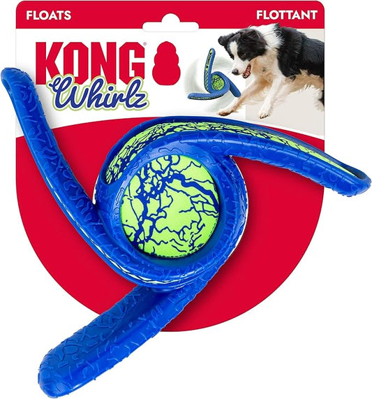 KONG Whirlz Dog Fetch Toy – Durable Squeak-Free Rope & Throw Combo, Unpredictable Bounce, Floats in Water, All-Season Outdoor Play (Throw)