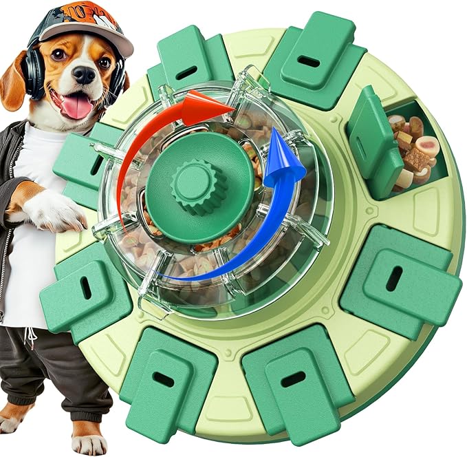 KADTC 2 Levels of Challenge Dog Puzzle Feeder Toy U.S. Brand & Design Spin-to-Release Treat Dispenser For Small Medium Large Dogs Boredom Buster Mental Stimulation Enrichment Slow Feeding Puzzles Toys