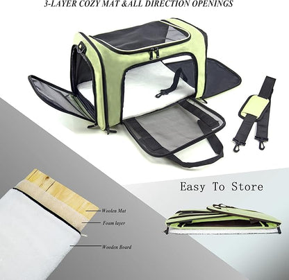 Soft Sided Carrier for Small Medium Cats Dogs ,Removable Pad Collapsible Travel Pet Carrier Large Green