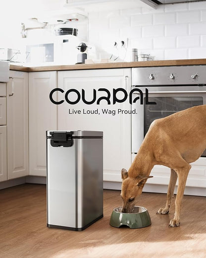 Courpal® Stainless Steel Dog Food Storage Container - 20 LB / 15 LB Dry Pet Food Container with Lids Airtight for Cat Dog Bird - 15L / 4 Gal Stackable Metal Large Sealed Animal Food Bin with Scoop