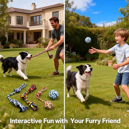 4-Pack Cotton Rope Dog Toys, Puppy Teething Chews for Small-Medium Breeds, Durable Tug-of-War & Fetch Toys for Indoor/Outdoor Play, Aggressive Chewers, Boredom Relief, Teeth Clean
