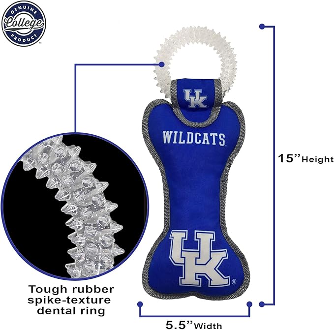 Pets First NCAA Kentucky Wildcats Dental Dog TUG Toy with Squeaker. Tough PET Toy for Healthy Fun, Teething & Cleaning Pets Teeth & Gum