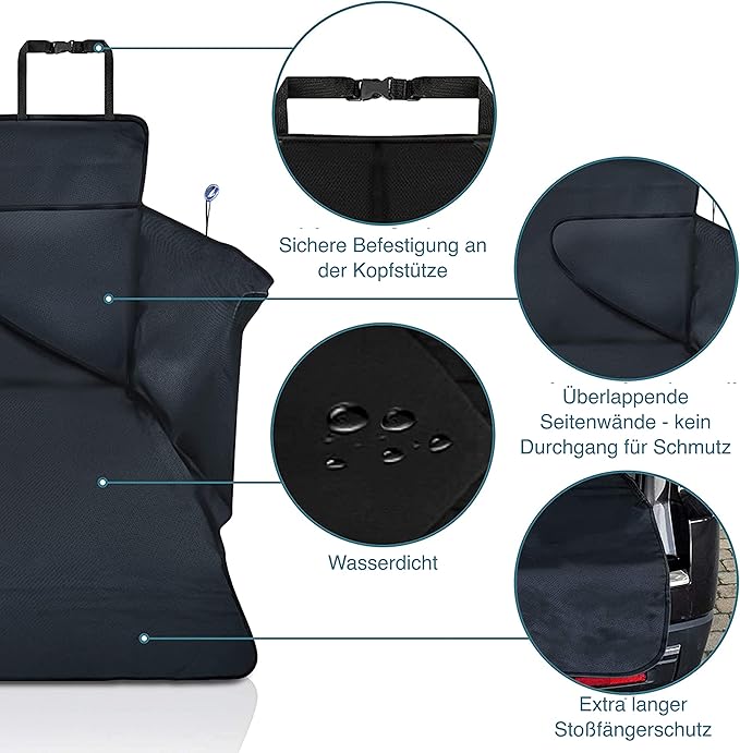 Car Seat Cover - Anti-Slip Protector with Side Protection 185x105x36 cm for Every Car - Includes Foldable Dog Bowl and Brush