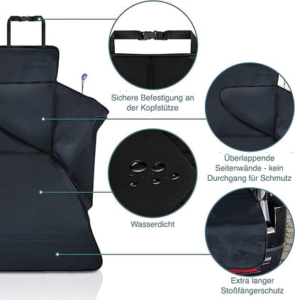 Car Seat Cover - Anti-Slip Protector with Side Protection 185x105x36 cm for Every Car - Includes Foldable Dog Bowl and Brush