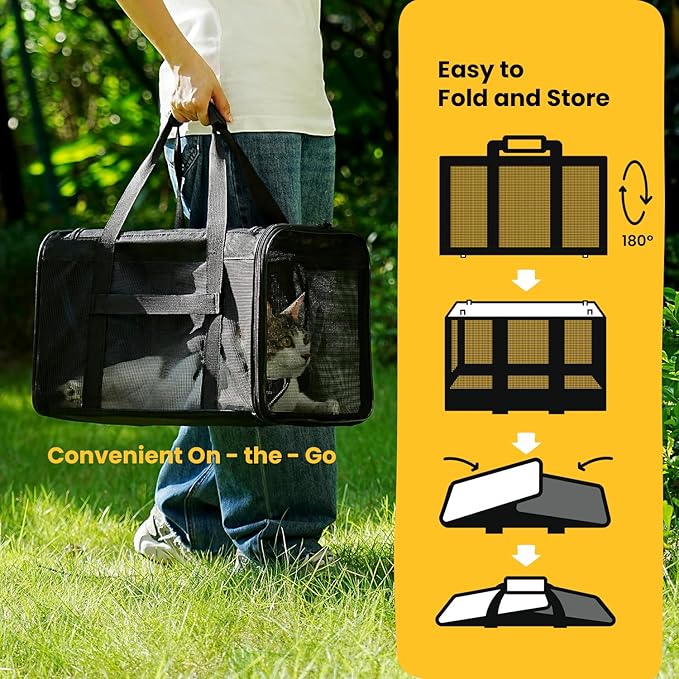 Dog Carrier Bag,Soft-Sided Pet Carriers for Dogs with 4-Sided Mesh, Cat Transport for Large Cats Small Dog Up to 20lb,Collapsible Dat Travel Carrier-L,Black