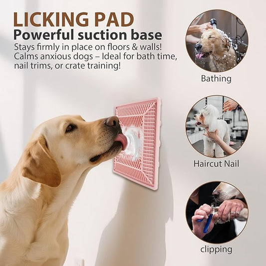 Lick Mat for Dogs and Cats, Slow Feeder Mats with Suction Cups - Bathing, Grooming and Training, Anxiety Relief Feeding Pad,Dishwasher-Safe Pink