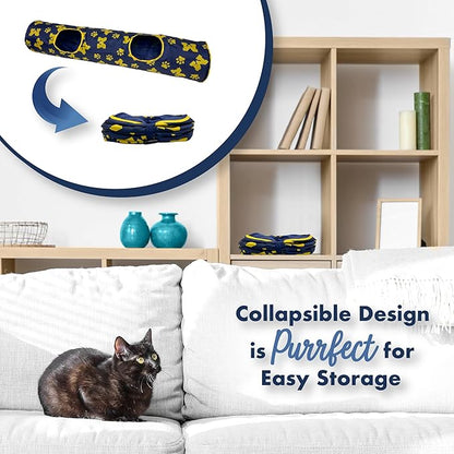 NCAA Michigan Wolverines Cat Tunnel Tube Toy with Plush Football Catnip and Feathers