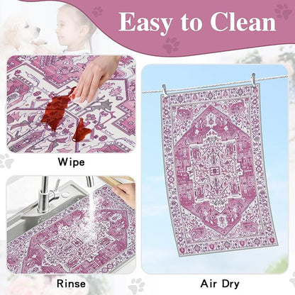 famibay Dog Food Mat, Absorbent Cat Dog Mats for Food and Water, No Stains Quick Dry Pet Cat Bowl Mats with Non Slip Backing, Boho Pet Feeding Mat for Floor Waterproof 12"x20"