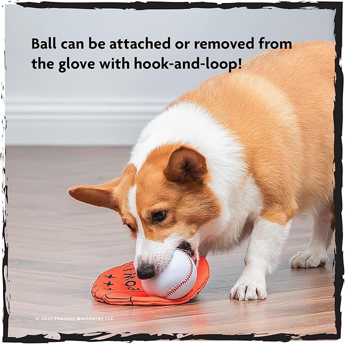 Peanuts for Pets 2-Piece Interactive Dog Toy Set - Durable Canvas Baseball Glove and Ball Toy for Large, Medium, Small Dogs - Fun Fetching and Chew Toys with Crinkle Sound, 7 Inch