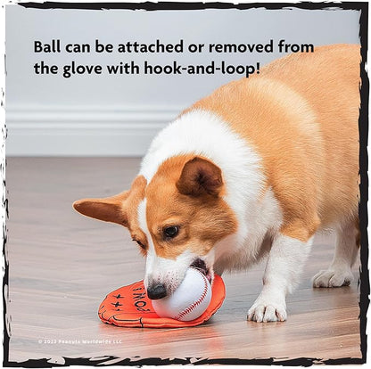 Peanuts for Pets 2-Piece Interactive Dog Toy Set - Durable Canvas Baseball Glove and Ball Toy for Large, Medium, Small Dogs - Fun Fetching and Chew Toys with Crinkle Sound, 7 Inch