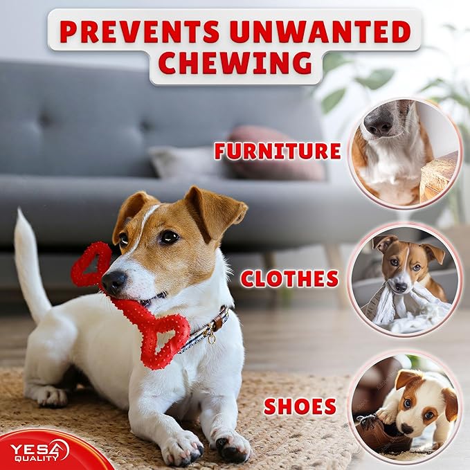 YES4QUALITY Dog Chew Toy - Durable Chew Bone for Medium and Large Dogs - 13", Red - Tough Rubber Tug of War Bone Pet Toy for Aggressive Chewers - Bumpy Design for Puppy Teething