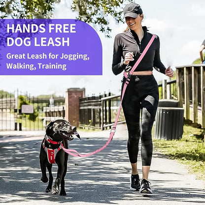 Kazazoo Hands-Free Dog Leash with 5.5-8.5FT Adjustable Length - Heavy Duty No Pull Bungee Design, Reflective Safety for Walking, Jogging & Training | Suitable for Medium to Large Dogs,M Size-Pink