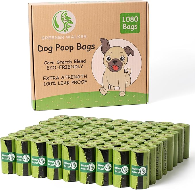 GREENER WALKER Poop Bags for Dog Waste, 1080 Doggy Waste Bags Extra Thick Strong 100% Leak-Proof (Green)