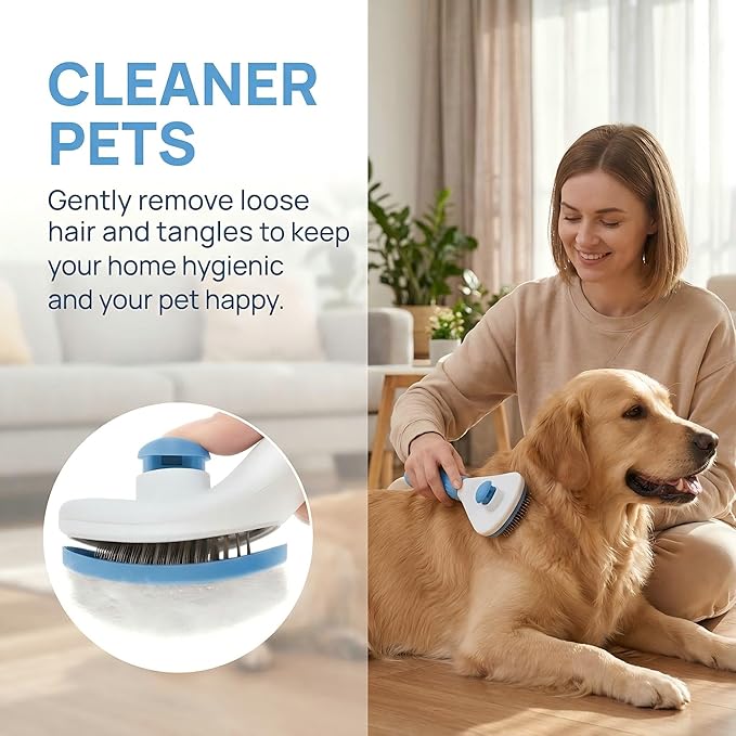 Dog Cat Shedding Brush, Self Cleaning Deshedding Tool for Undercoat, Grooming Rake for Long Short Hair Pets, Skin Friendly Fur Remover