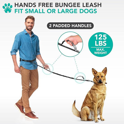 PetAmi Heavy Duty Hands Free Dog Leash, Adjustable Waist Belt for Large Dog Walking Up to 125 lbs, Bungee Leash for Pet Running, Hiking, Reflective Safety for Jogging, Biking, Grey Handle