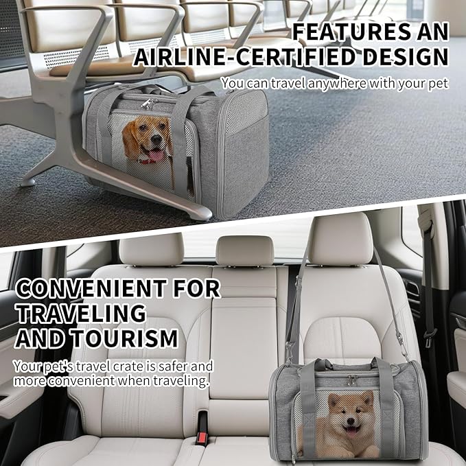Carriers Soft-Sided Large Pet Carrier for Cats Dogs Small Animals Up to 35Lbs,Top Load Carrier,Ventilated Design,Portable Cat Carrier Airline Approved(X-Large, Grey)