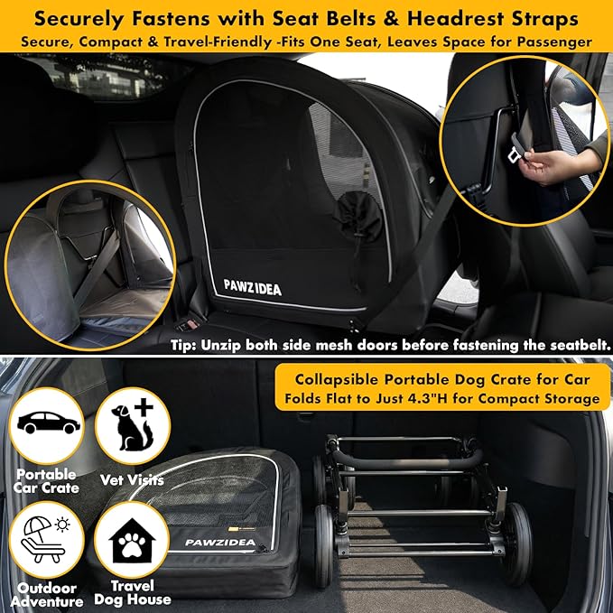 PAWZIDEA 3-in-1 Dog Stroller for Large Dogs with Detachable Carrier up to 100lb, 45% Extra Tall Dog Car Crate Sit Upright, Foldable Pet Stroller for 2 Medium Dogs All-Terrain Jogger, Adjustable Handle