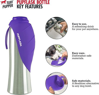 PupFlask Large Dog Water Bottle | 27 or 40 OZ Stainless Steel | Convenient Dog Drink Dispenser | Puppy Travel Water Bowl | Portable Pet Hydration Bottle | Leak Proof | Perfect Size For All Breeds