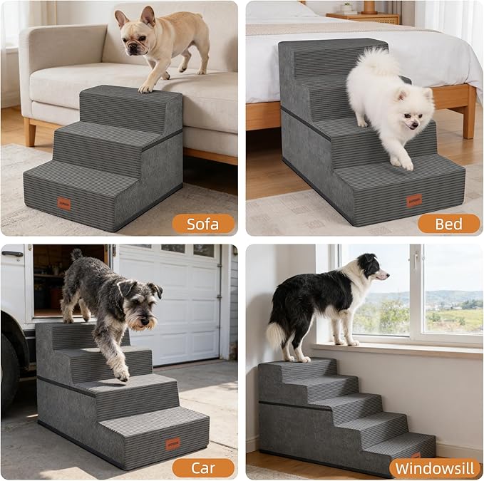 Dog Stairs for Small Dogs, 22.5" H, 5-Step Pet Steps for High Bed, Non-Slip Balanced Pet Ramp for Medium Cats,Indoor Dog Ladder, Grey