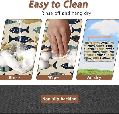 Fish Boho Dog Food Mat for Floors,Ocean Absorbent Quick-Dry Pet Feeding Mat,Cat Dog Bowl Mats for Food and Water,Non-Slip Pet Accessories Supplies 12"x20"