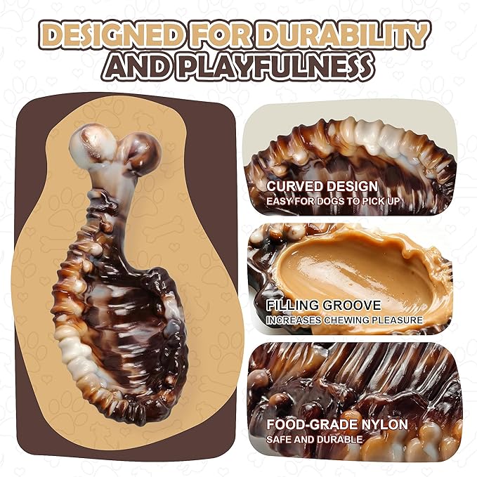 3 PCS Dog Toys for Aggressive Chewers,Tough Dog Chew Toys for Medium and Large Breed, Bacon Flavored, Dog Toys to Keep Them Busy, Dog Bones for Teeth Cleaning(Brown)