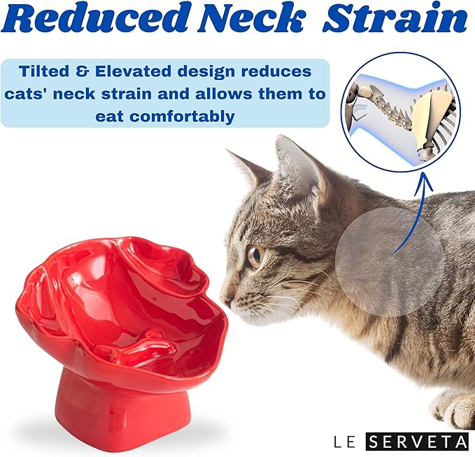 Ceramic Raised Pet Slow Feeder Bowl, Elevated Cat and Dog Slow Feeder, Decorative Standing Doggy Design, Anti-Slip Base, Anti-Vomiting (Red)