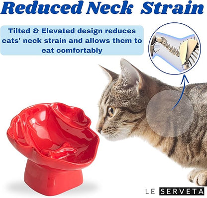 Ceramic Raised Pet Slow Feeder Bowl, Elevated Cat and Dog Slow Feeder, Decorative Standing Doggy Design, Anti-Slip Base, Anti-Vomiting (Red)