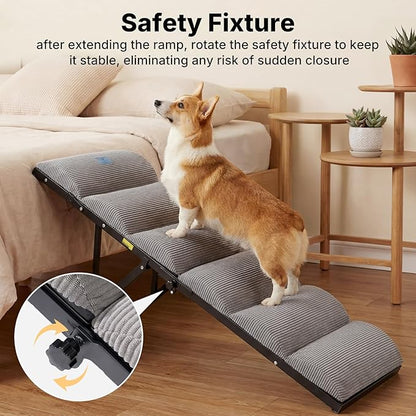 Veehoo Dog Ramp for Bed Couch for Small to Large Dog, Foldable Ramp for Dogs to Get on Bed 5 Adjustable Height from 17" to 23", Pet Cat Stairs Doggy Steps Non Slip with Metal Frame, Up to 130lbs