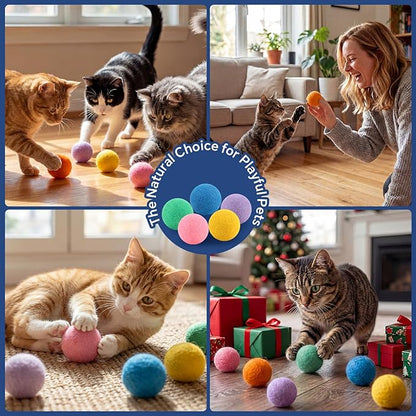 Wool Cat Balls 6 Pack, 100% New Zealand Handmade Wool Felt Cat Toys Balls 2 Inches, Kitten Toys Cats for Indoor Play & Exercise (6 Pack,Multicolor)