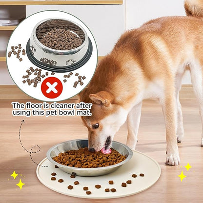 BNOSDM Silicone Cat Feeding Mat 2 Pack Dog Bowl Mats Pet Silicone Food Mat for Food and Water Nonslip Waterproof Feed Mats Round Eating Plate for Small and Medium Cats and Dogs (Beige)