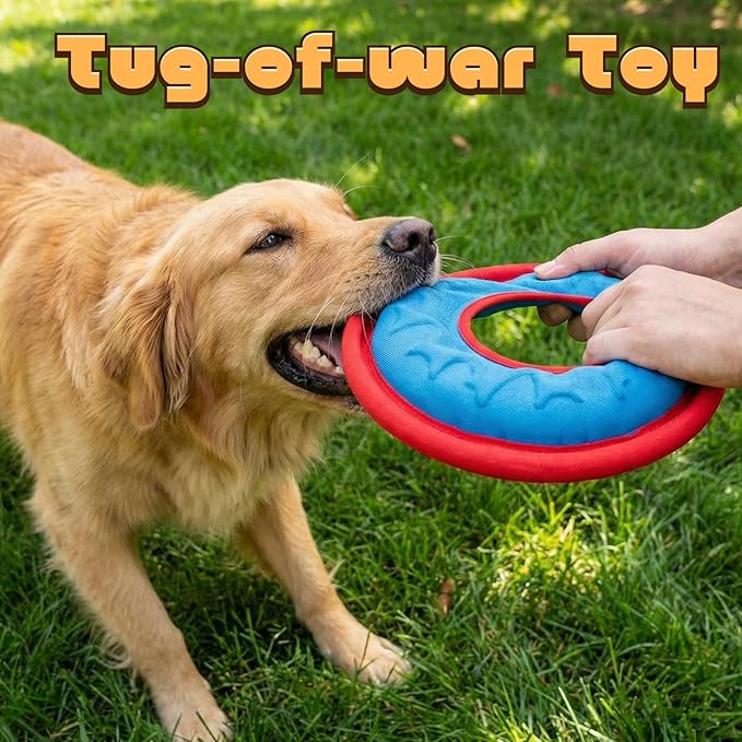 3 Pcs Flying Disc Dog Fetch Toys, 9.05 Inch Interactive Flyer and Tug Toys, Feedable Lightweight Nylon Fabric Pet Training and Outdoor Exercise Toys for Small, Medium, Large Dogs, Safe on Teeth