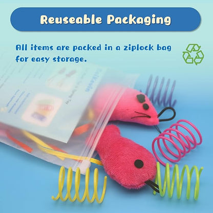 6 Pcs Fish and Mice Catnip Toys Plush Filled, Premium Cat Wand Toy Accessories with Ribbons, Interactive Catnip Toys for Indoor Cats Kitten Exercise, with 4 Pcs Cat Springs