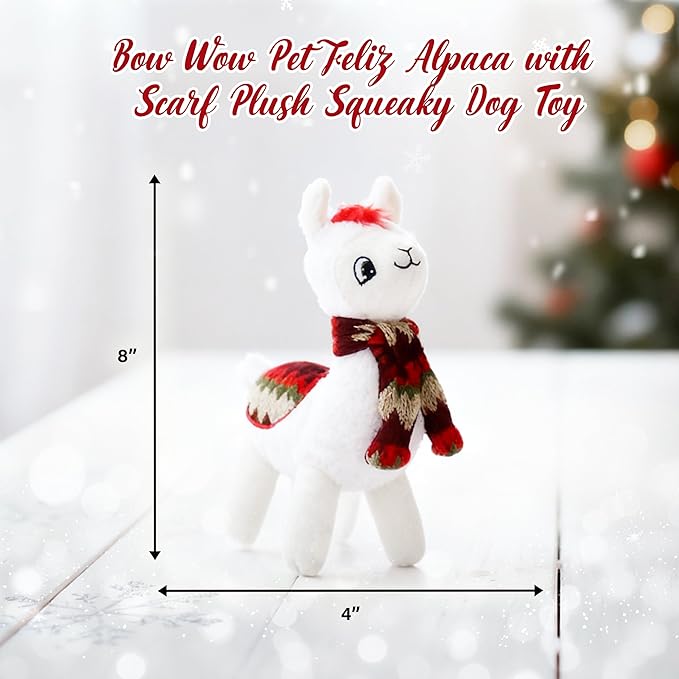 Bow Wow Pet Feliz Alpaca with Scarf Plush Squeaky Dog Toy