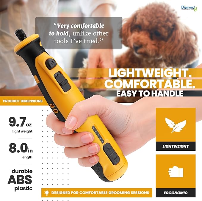 Diamondg Cordless Dog Nail Grinder with Quiet Sound & LED Tip for Large & Small Dogs, 4hrs. Runtime - Electric Dog Nail Trimmer, Heavy Duty Rotary Tool Alternative to Toenail Clippers & Filers