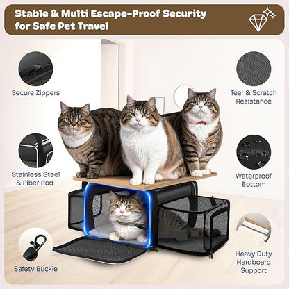 Top and 2 Sides Expandable Cat Carrier 18x13.5x9.5, TSA Airline Approved Dog Carriers for Small Dogs, Soft-Sided Pet Carrier with Self-Locking Zippers for Kitten,Rabbit,Puppy, Black White