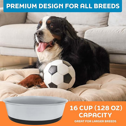 Master Pet Supply Stainless Steel Dog Bowls Set of 2 with Extra Thick Silicone Base - 16 Cup (128 oz) Black Velvet, Non-Slip, Dishwasher Safe Metal Bowls, Pet Dog Food Bowl for Dogs, Cats, Anti Rust
