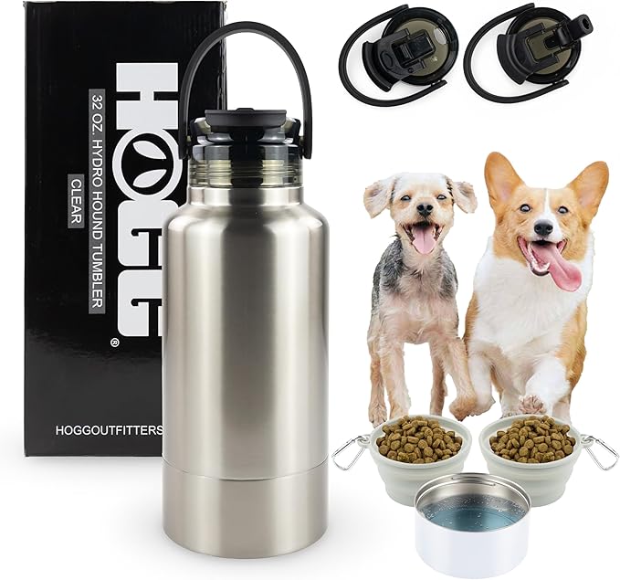 Hogg Hydro Hound, Sublimation Dog Water Bottle Bowl, Insulated Dog Water Bottle, 32 oz Insulated Stainless Steel Tumbler for Pets, Sublimation Pet Bowls - Clear (Silver)