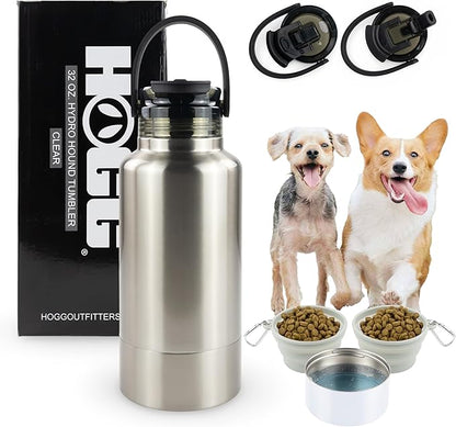 Hogg Hydro Hound, Sublimation Dog Water Bottle Bowl, Insulated Dog Water Bottle, 32 oz Insulated Stainless Steel Tumbler for Pets, Sublimation Pet Bowls - Clear (Silver)