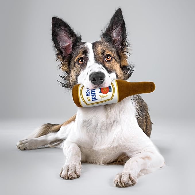design LAB, Inc. Natural Light Beer Dog Toy | Official Merchandise Beer Bottle Squeaky Plush Toy for Dogs | 12 inch Medium Large Novelty Dog Toys for Fun and Fetch