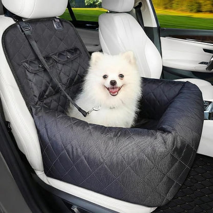 Dog Car Seat for Small & Medium Dogs Up to 40 lbs – Padded Booster Seat with Safety Belt, Waterproof Washable Cover – Fits Front & Back Seats | Pawperly
