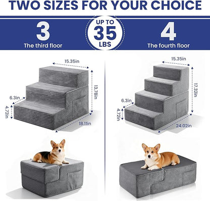 Dog Stairs for Small Dogs, 3-Step Dog Ramp for Bed 13.7" H, Dogs Steps for Bed, Couch, Pet Stairs with Non-Slip Bottom Design,High Density Foam Portable Pet Steps, Grey