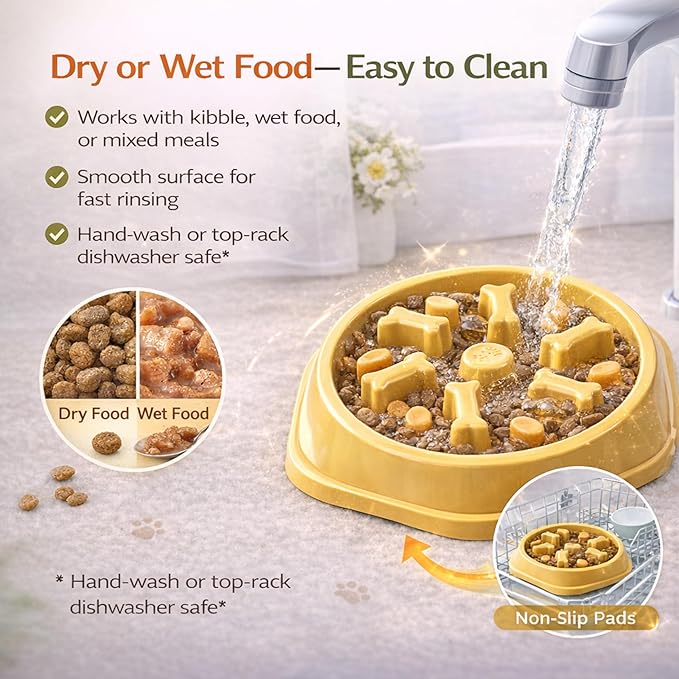 Slow Feeder Bowl for Small & Medium Cats & Dogs - Durable Slow Feeding Bowl with Non-Slip Base - Anti-Choking Puzzle Food Bowl for Dogs That Helps Mental Stimulation & Reduces Fast Eating-Blue