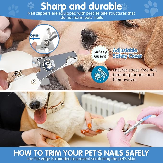 Aglads 8PCS Cat Rabbit Bunny Dog Grooming Kit,Self-Cleaning Brush,Nail Clipper,Grooming Glove,Massage Brush,Flea Comb,Towel&Travel Bag,Complete Grooming Tools for Long&Short Haired Pets(8, blue)